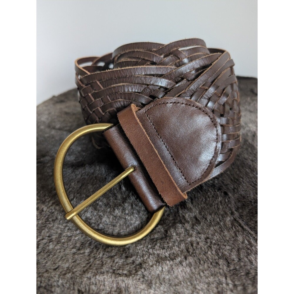 Tarnish Leather Wide Woven Statement Belt Brown Western Cowgirl Boho Rodeo Women